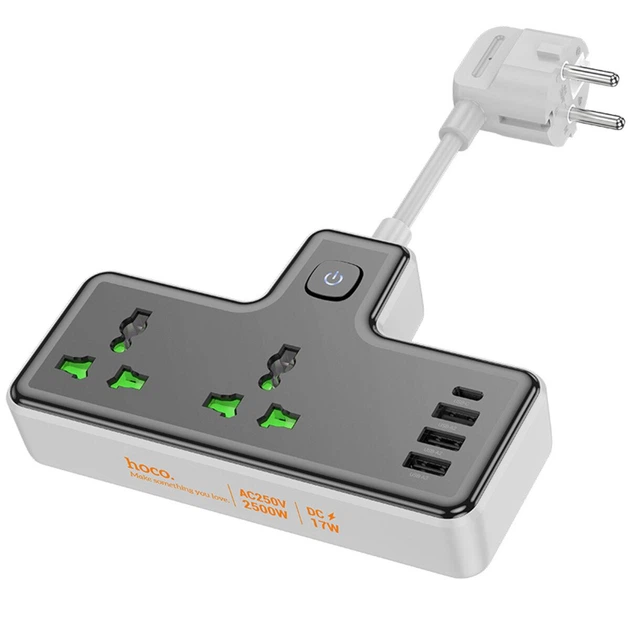 Удлинитель сетевой Hoco AC11A Voyage 2-Position Expansion Socket 1C3A 8,5 см Black