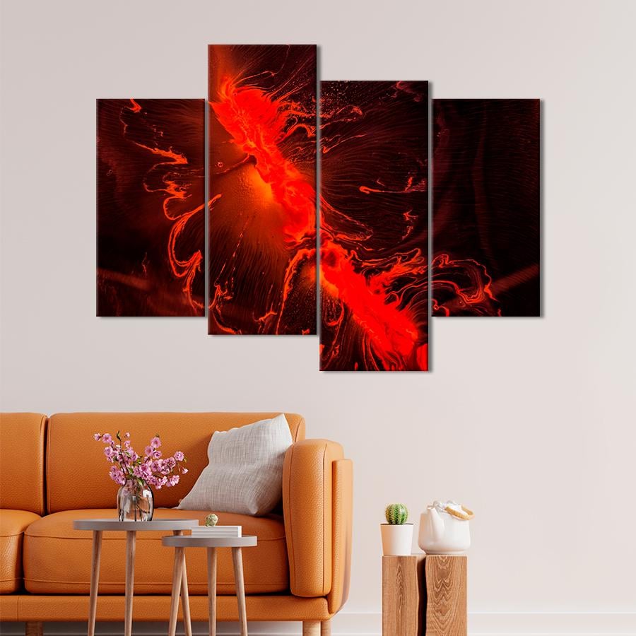 Картина абстракция Красный космический взрыв 129x90 см (A929-4)