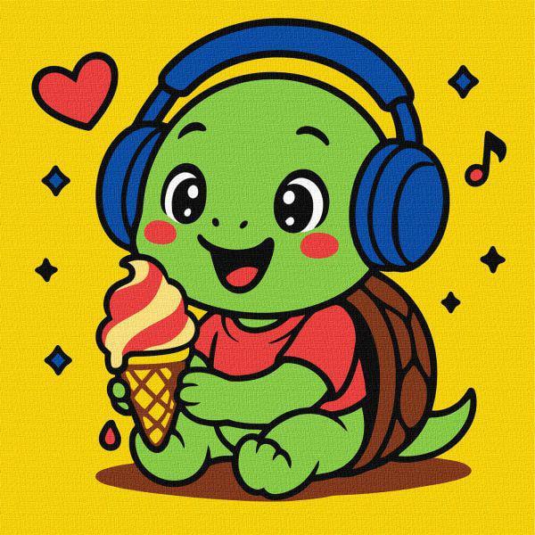 Картина за номерами Ideyka Черепашка їсть морозиво 25x25 см (Id-KHO1298)