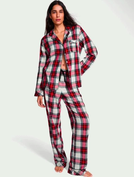 Женская пижама Victoria's Secret Flannel Long Pajama Set клетка кофта и брюки S