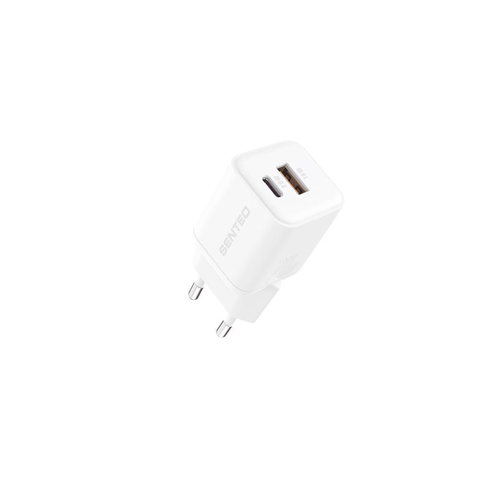 Мережевий зарядний пристрій Senteo Z-22 USB-C та USB-A PD20W/GaN/QC3.0 18W CE Сертифікат Білий (925196)