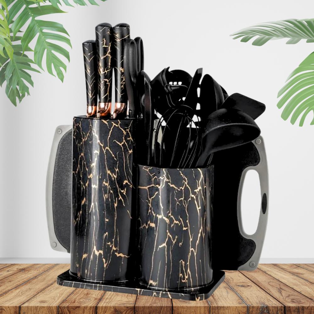 Набор кухонных принадлежностей с двойной подставкой/разделочной доской/набором ножей/прихватками 25 пр. Черный (120.1742) - фото 9 Набор кухонных принадлежностей с двойной подставкой/разделочной доской/набором ножей/прихватками 25 пр. Черный (120.1742) - фото 9