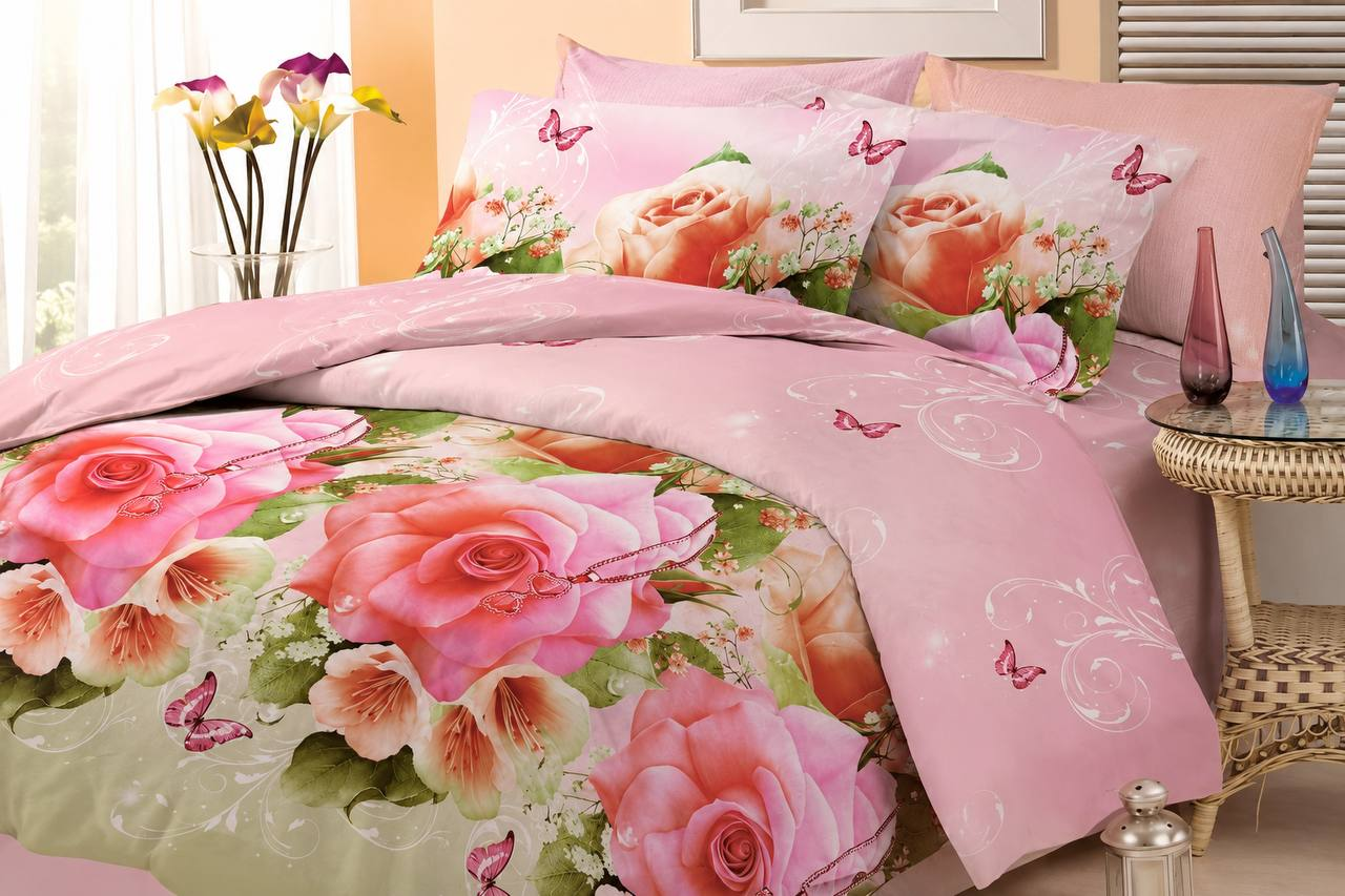 Комплект постільної білизни Flowers Pink євро поліестер 200х220 см (KP-T85-321/E)