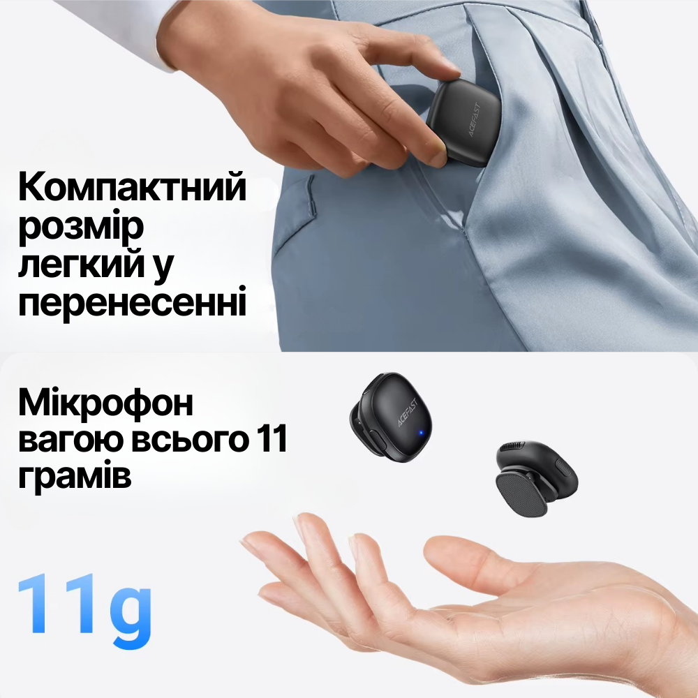 Мікрофон петличний бездротовий Acefast Type-C подвійний з шумопоглинанням (R1) - фото 7