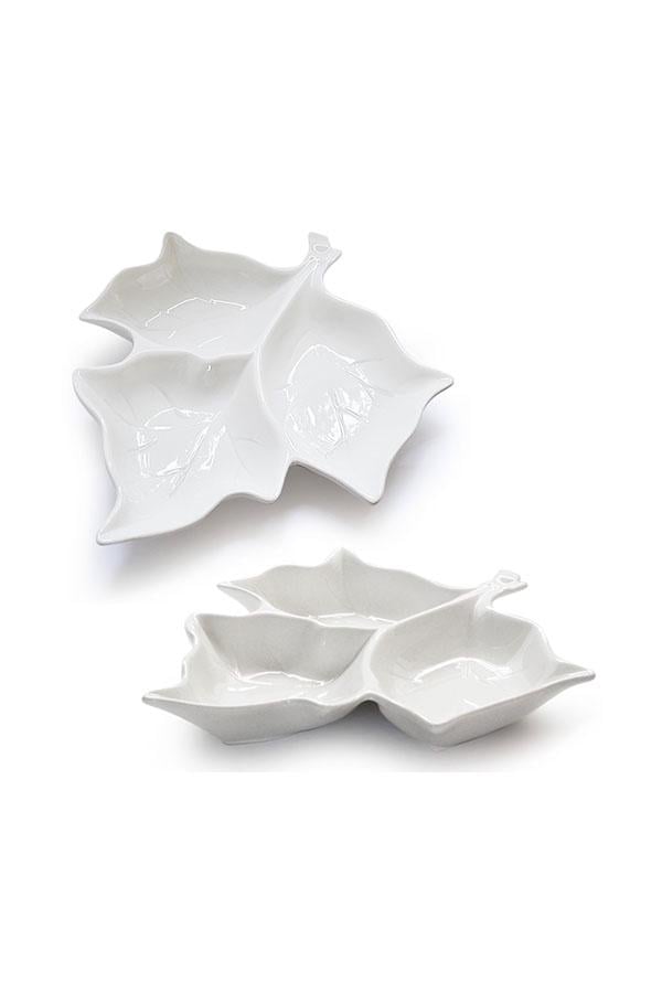 Менажница фарфоровая лист 40,5 см Белый (MC3280-16) - фото 2