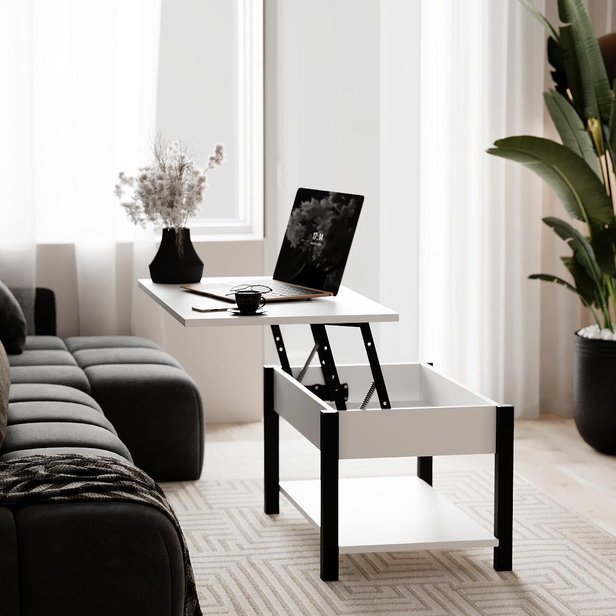 Журнальний стіл-трансформер Desk 2,0 мм 940x540x450 мм Білий діамант/Чорний (GATB14010000030) - фото 4