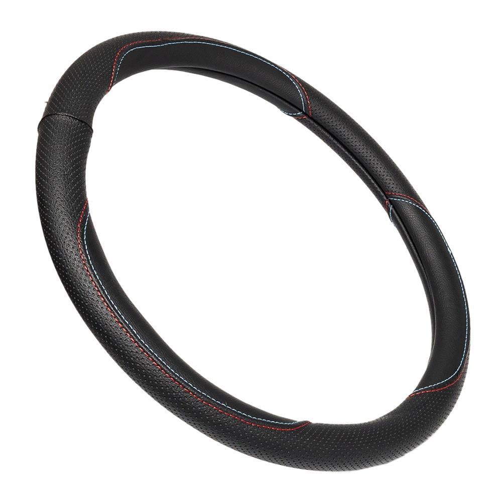 Чохол на кермо шкіряний Elegant Plus перфорація червона та синя нитка S 36 см Чорний (EL 105 795)