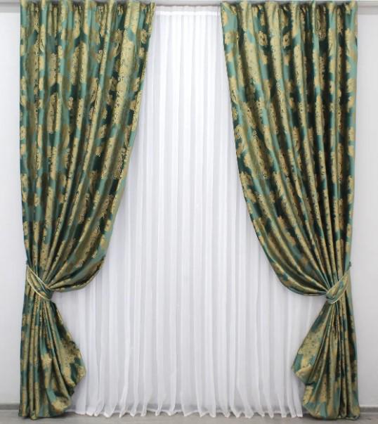 Комплект штор в гостиную/спальню Корона бархат 2 шт. 1,5х2,7 м Зеленый (1248ш)