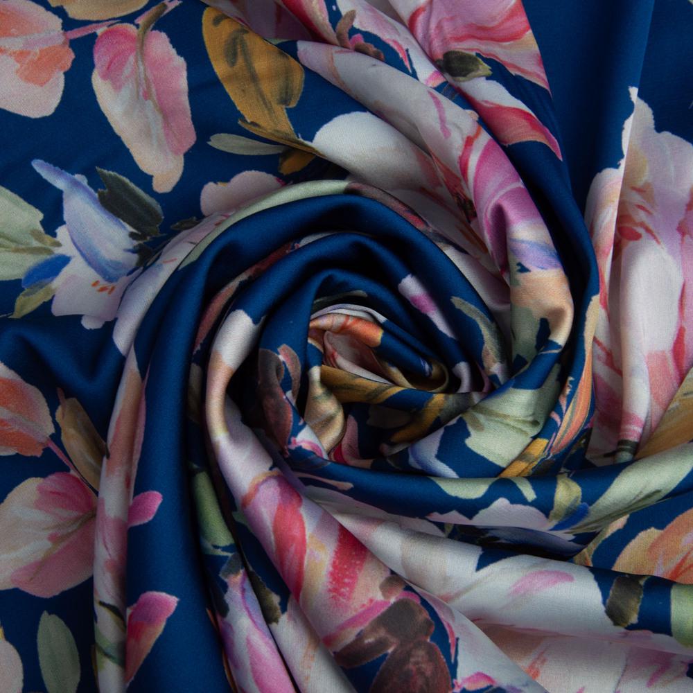 Ткань плательная атлас шелк шантрия Синий (20896)