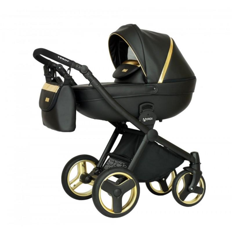 Коляска Verdi Mirage Soft gold II универсальная 2в1 с сумкой и чехол для ножек Черный/Золотой