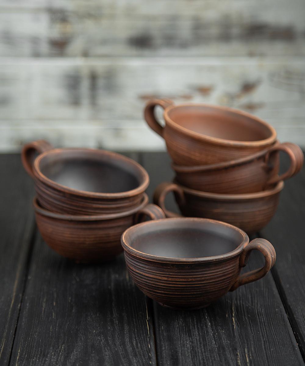 Набор чашек Винт красная глина ручная работа 200 мл 6 шт. (1370-6) - фото 2