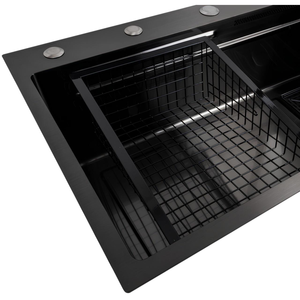 Мийка кухонна Platinum 75х45A PVD з режимом Водоспад та 2 лотками для продуктів Чорний (є257) - фото 8