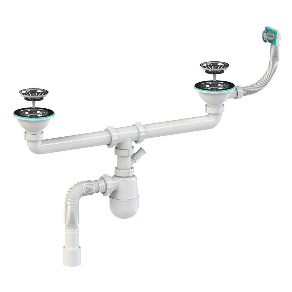 Сифон для двойной мойки SoloPlast с переливом с отводом для техники (К1451)