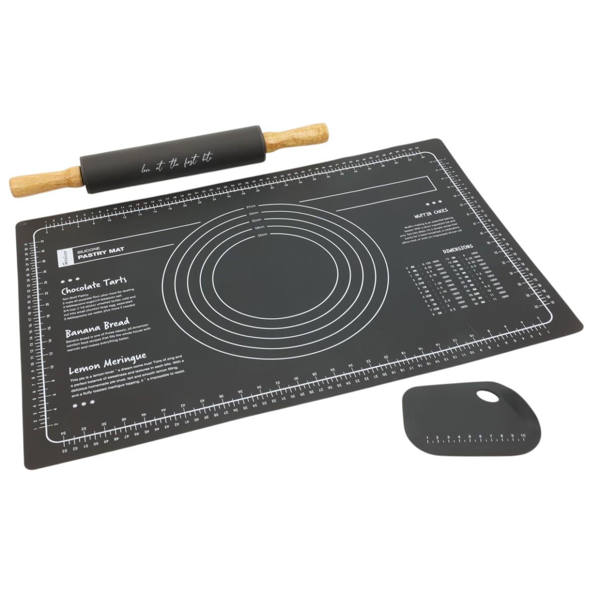 Коврик силиконовый A-PLUS для раскатки теста и выпечки со скалкой и шпателем (4056 G)