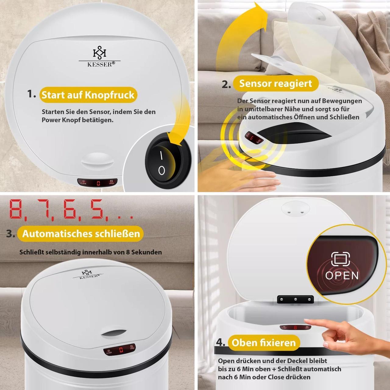 Мусорное ведро с автоматическим датчиком KESSER из нержавеющей стали 30 л White - фото 8 Мусорное ведро с автоматическим датчиком KESSER из нержавеющей стали 30 л White - фото 8