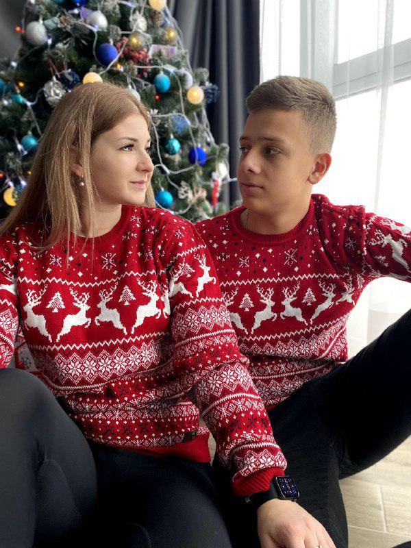 Свитер новогодний с оленями 8623 S Красный - фото 2 Свитер новогодний с оленями 8623 S Красный - фото 2