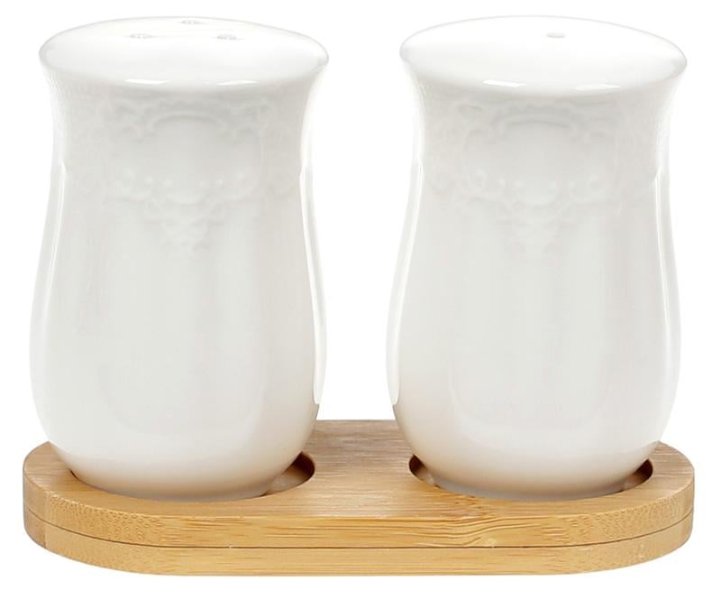 Набір для спецій Ceram-Bamboo Мереживо сіль/перець на бамбуковому блюдці (BD-289-307)