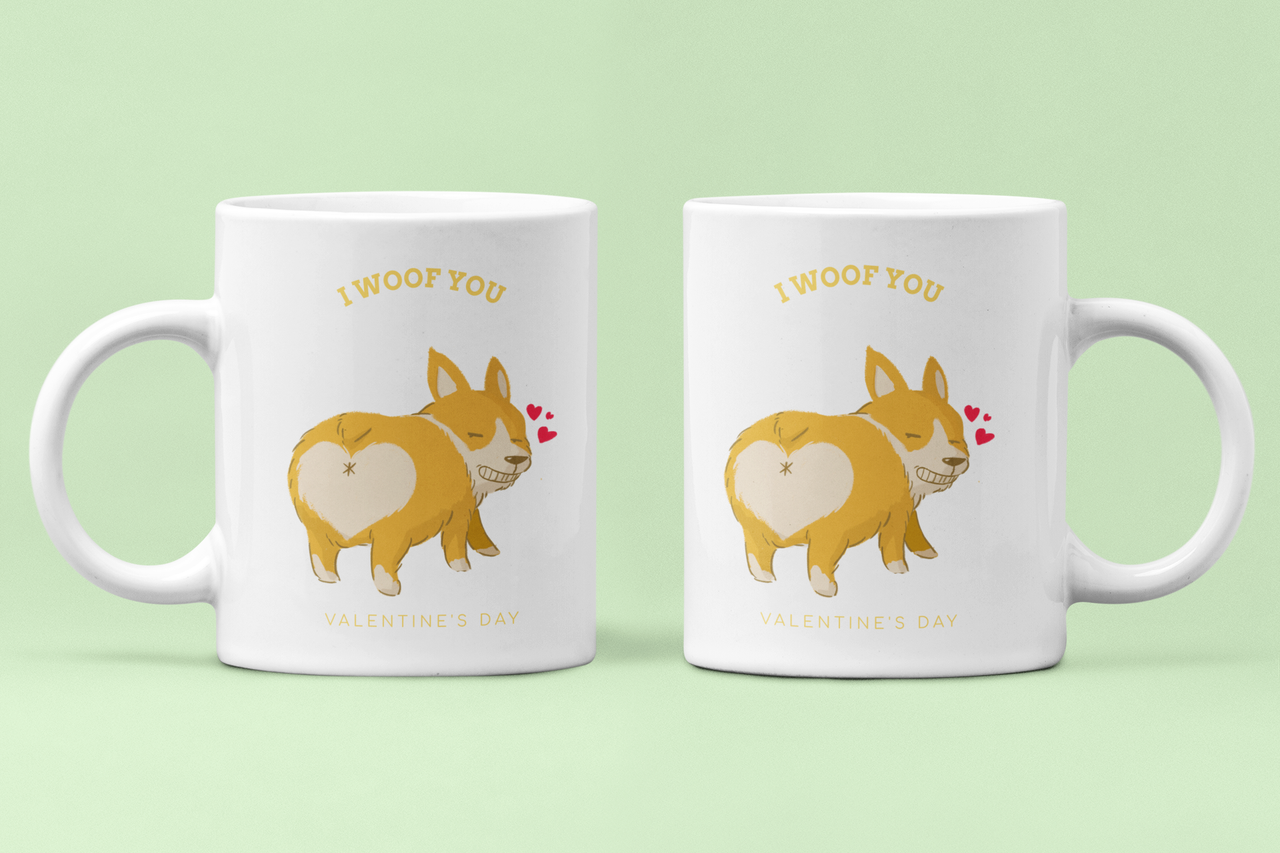 Чашки парные "I woof you" корги для влюбленных 330 мл Белый (ВЛ203Ч)