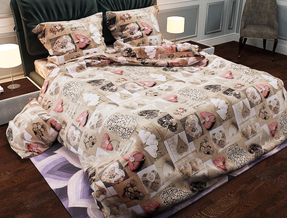 Простынь на резинке Вилена Голд Сердечко лофт бязь 160х200/25 см