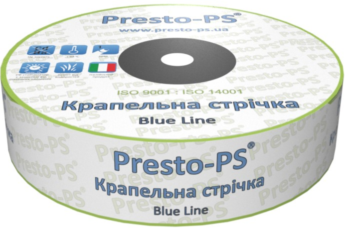 Крапельна стрічка Presto-PS щілинний отвор через 20 см витрата води 2,4 л/год 500 м Blue Line