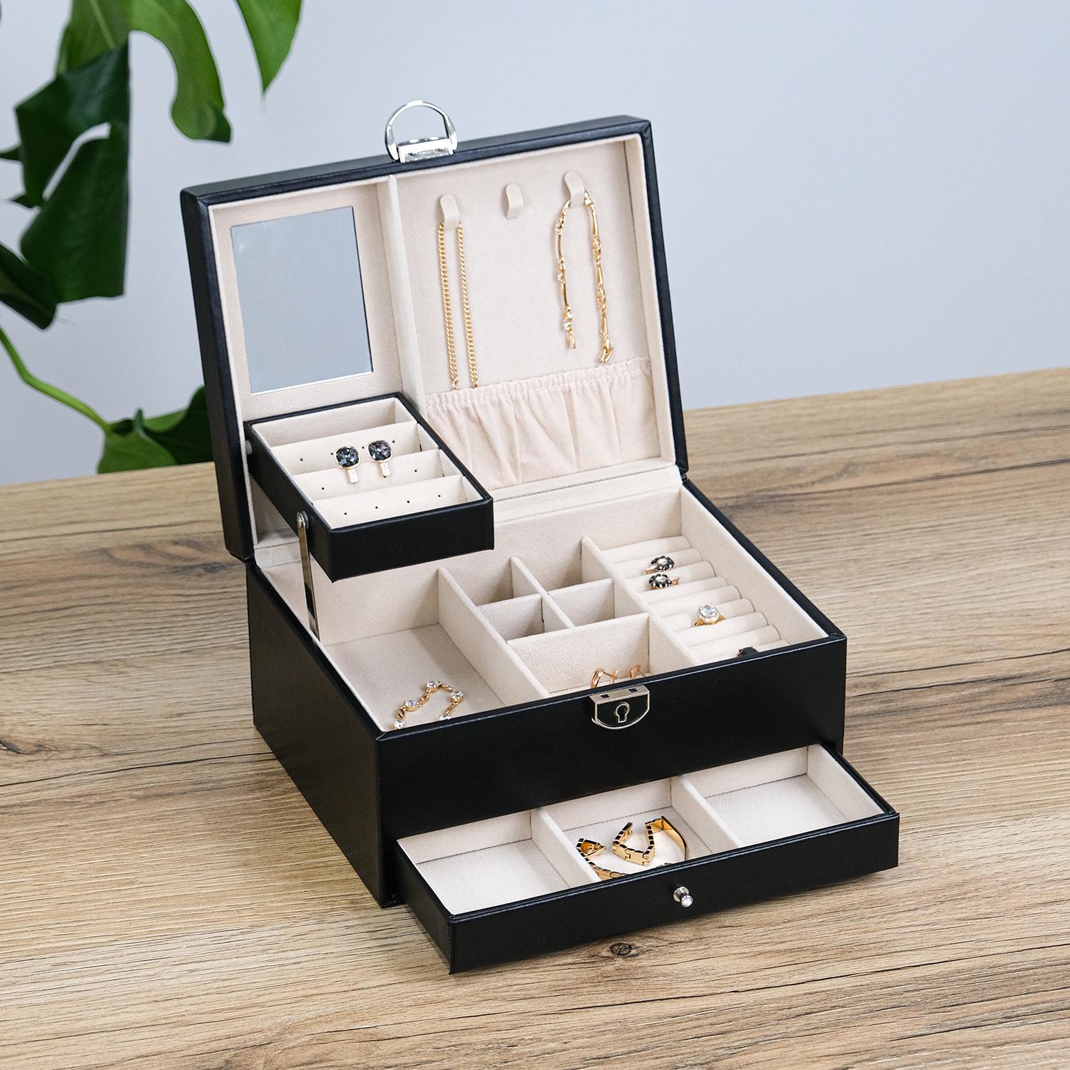 Шкатулка для украшений Гранд Презент трехслойный с зеркалом 22,5х18х11,8 см Черный (JZ-008-2)