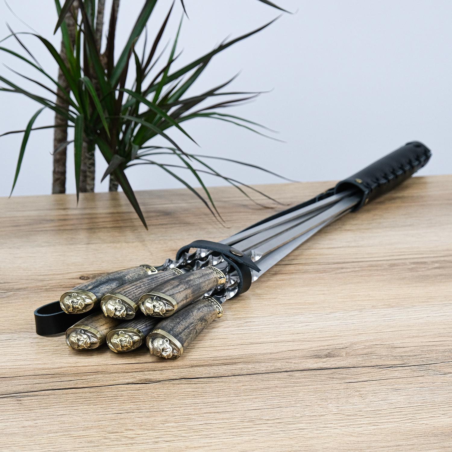 Шампуры Гранд Презент GPNSH70153 Казаки с бронзовыми ручками в этническом колчане 6 шт. (24501)