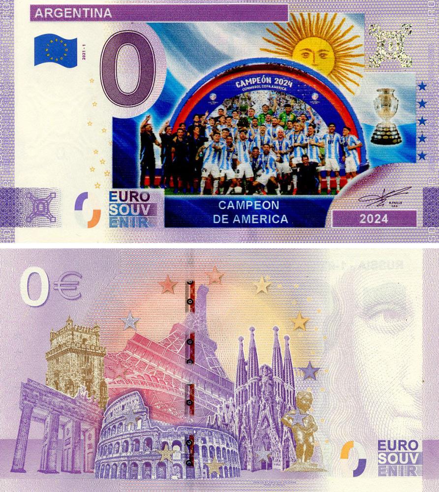 Банкнота колекційна Аргентина 0 ЄВРО 2024 UNC Футбол - Аргентина - Чемпіон Копа Америка 2024 року