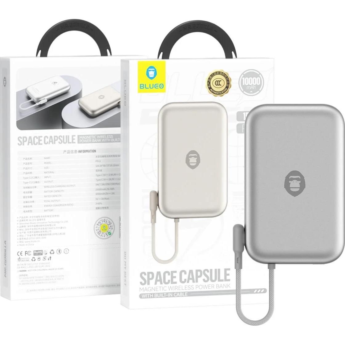 Внешний аккумулятор Blueo Space Capsule Magnetic Wireless 10000 mAh 20W Silver Titanium (BL039-SLT) - фото 3 Внешний аккумулятор Blueo Space Capsule Magnetic Wireless 10000 mAh 20W Silver Titanium (BL039-SLT) - фото 3