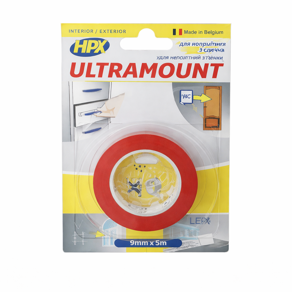 Лента двухсторонняя HPX UM0905 ULTRA MOUNT 9 мм х 5 м устойчива к влаге и ультрафиолету Красный (31775765)