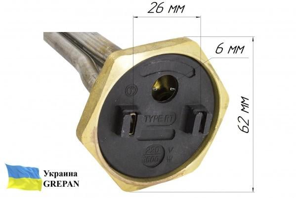 Батарейный тэн Grepan 1200W 220V резьба 1 1/4" правая и левая нержавеющая сталь (bat025) - фото 2