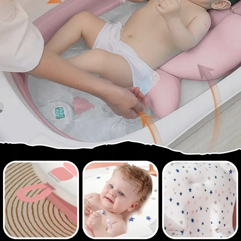 Детская ванночка для купания новорожденных с термометром и подушкой Розовый - фото 4 Детская ванночка для купания новорожденных с термометром и подушкой Розовый - фото 4