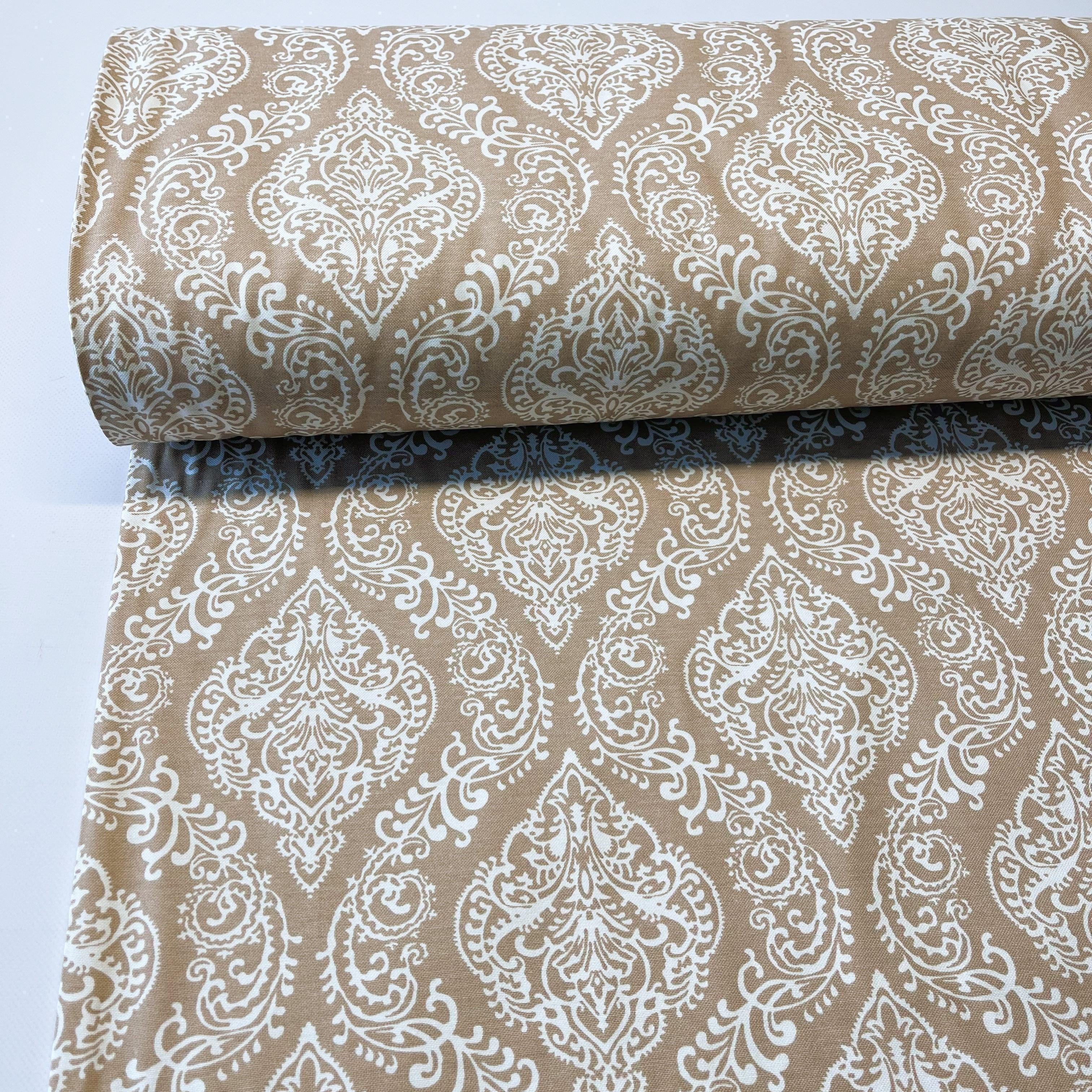 Ткань водоотталкивающая Duck с тефлоновым покрытием дамаск 70% хлопок/30% полиэстер 180 см Бежевый (М02016/23)