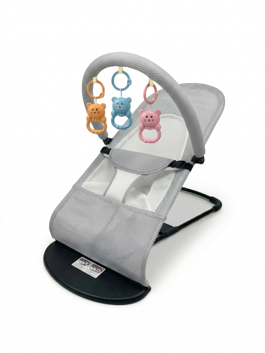 Кресло-качеля-шезлонг детское для новорожденных и младенцев весом до 12 кг с ремнями безопасности Серый (8381706587)