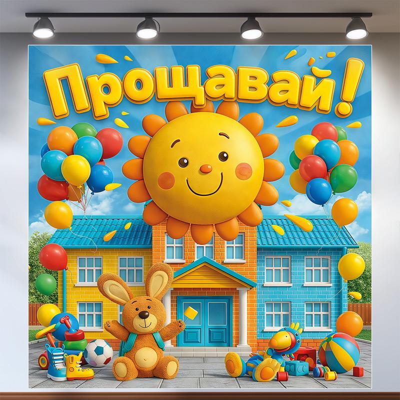 Баннер для фотозоны на выпускной в садик "Прощавай садочок" Божья коровка и школа 120х120 см Баннер для фотозоны на выпускной в садик "Прощавай садочок" Божья коровка и школа 120х120 см