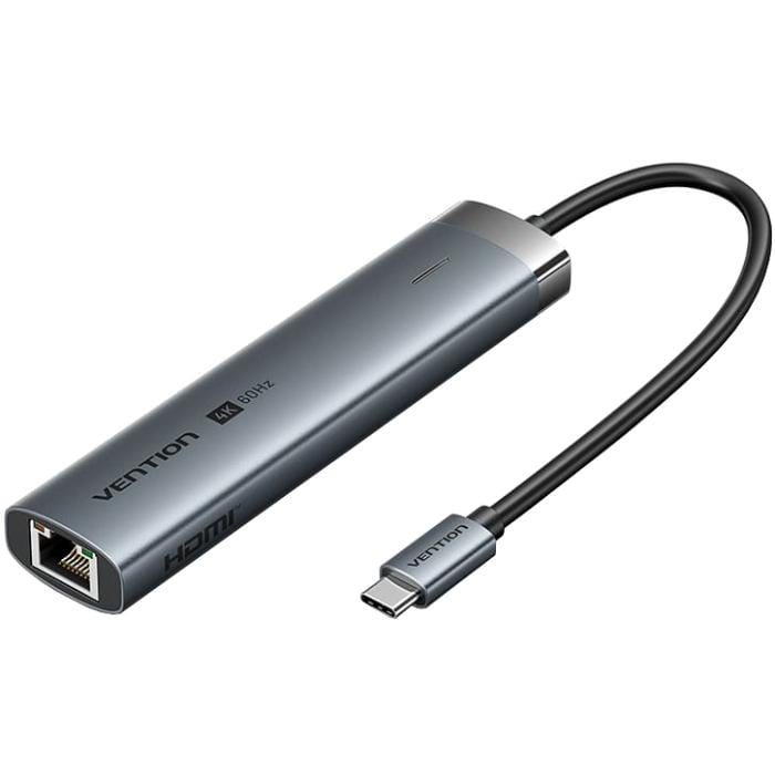 USB-хаб Vention USB3,2 Type-C to HDMI/USB 3.0x2/RJ45/PD 100W 6в1 Grey (TGNHB)