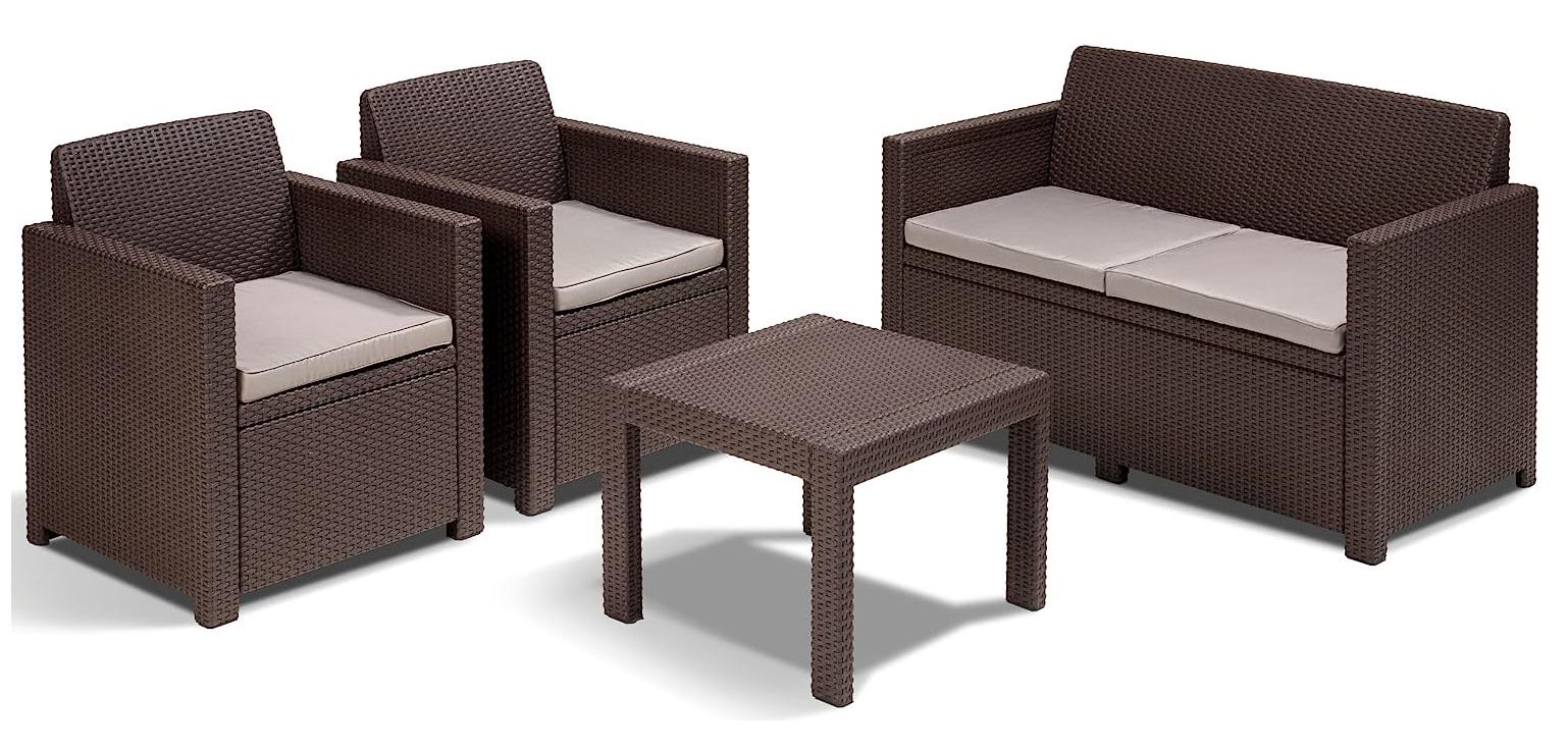 Комплект садових меблів Keter Allibert Alabama 2 крісла/диван/стіл пластик Коричневий (17199240)