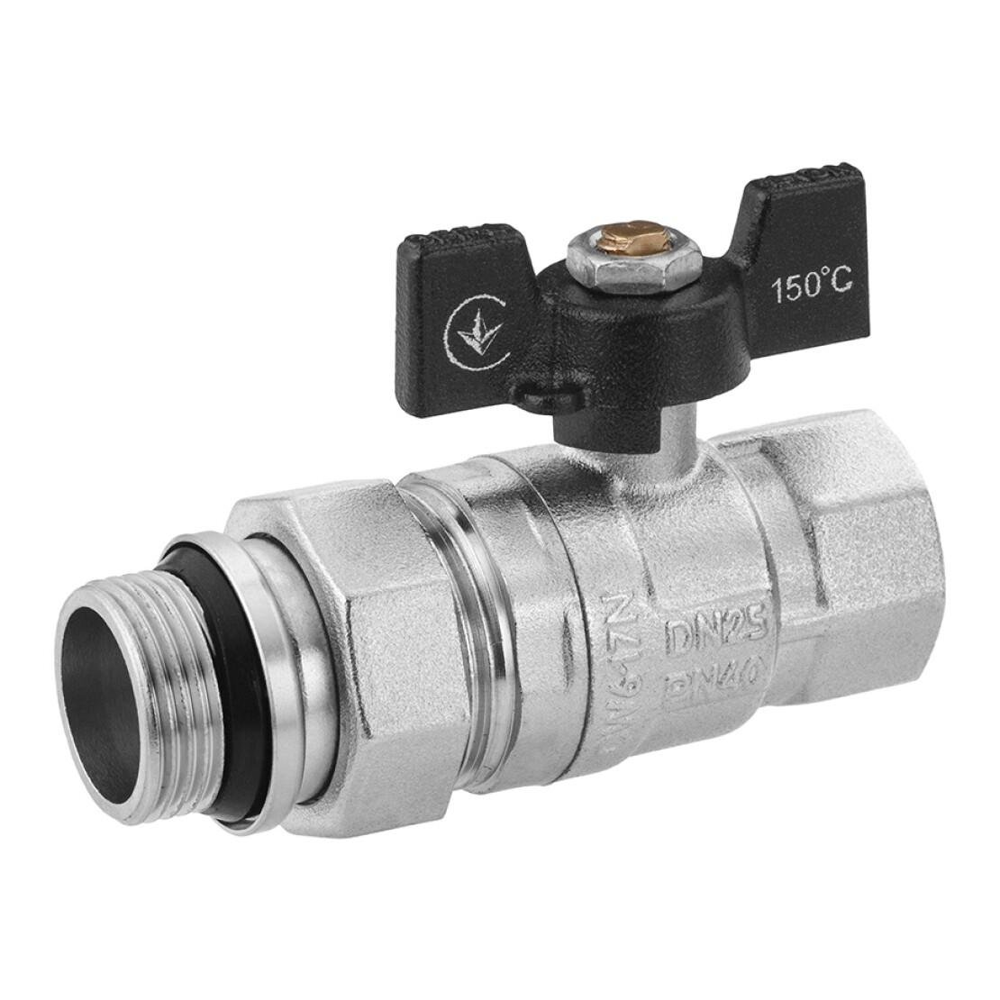 Кран-американка кульовий прямий Kroner ВЗ PN40 1" метелик/нікельований (CV033222)