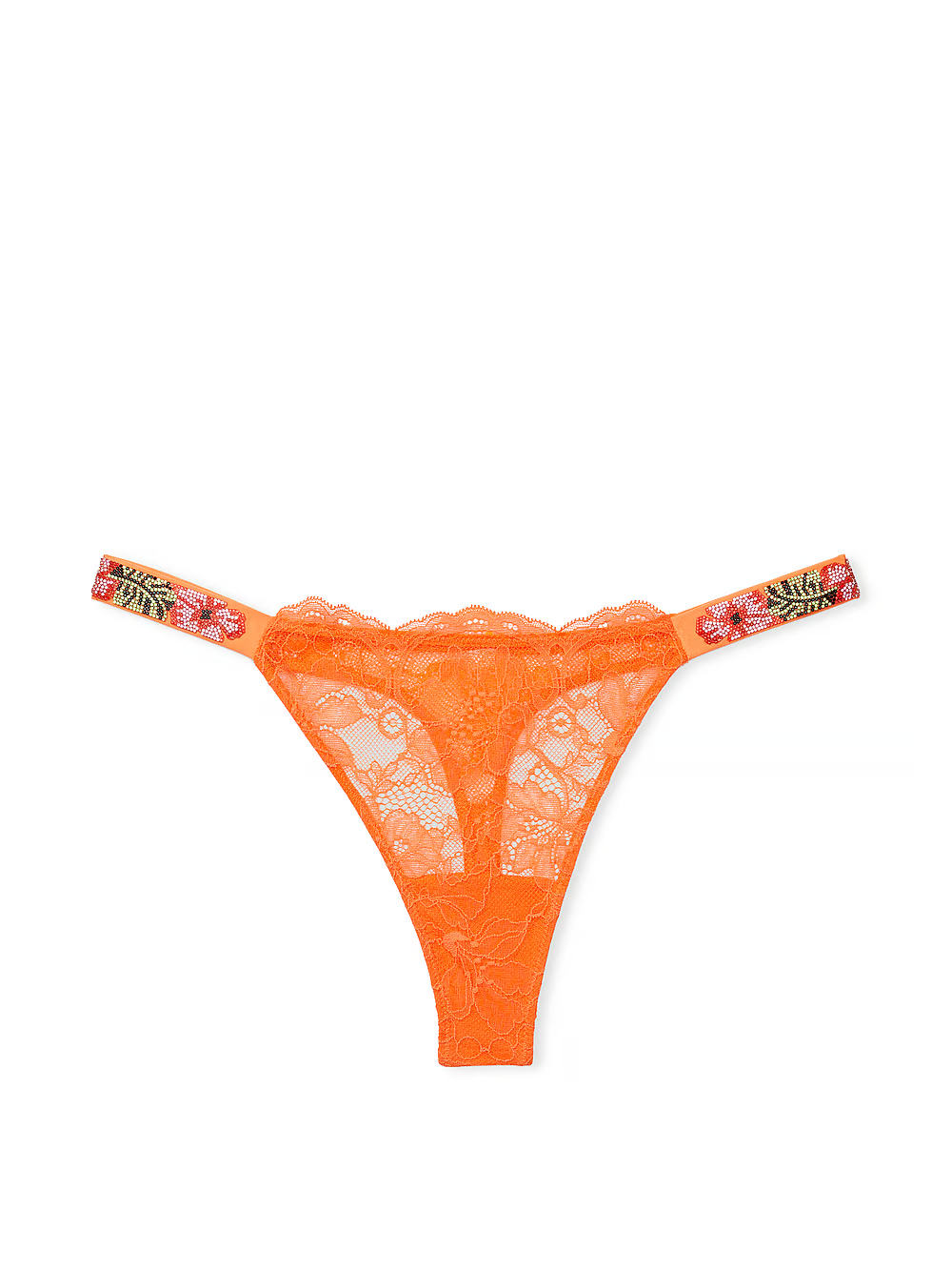 Труси Victoria's Secret Hibiscus Shine Strap Lace Thong Panty Sunny Orange L Помаранчевий (27922860)