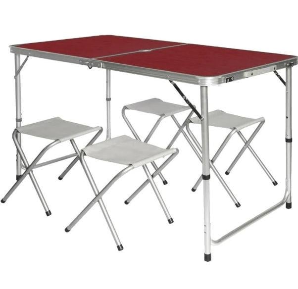 Туристический стол с 4 стульями Folding table Вишневый (t02cherry)