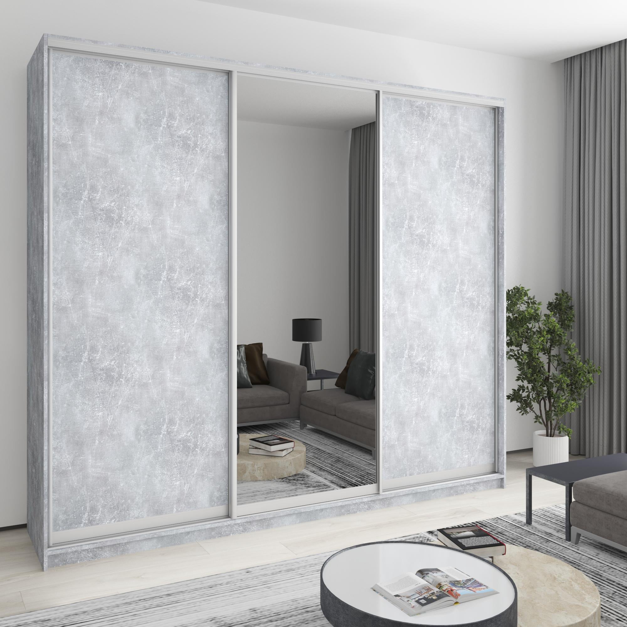 Шкаф-купе трехдверный MebelStar Уни AL 2 ДСП/зеркало 270x60x240 см Бетон (MBS-1969) Шкаф-купе трехдверный MebelStar Уни AL 2 ДСП/зеркало 270x60x240 см Бетон (MBS-1969)
