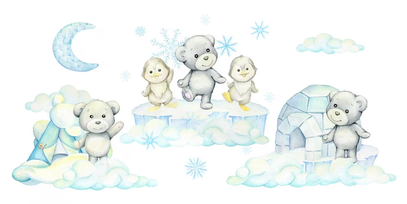 Наклейки вінілові Ведмежата та пінгвіни декоративні в дитячу кімнату 30х90 см - фото 3