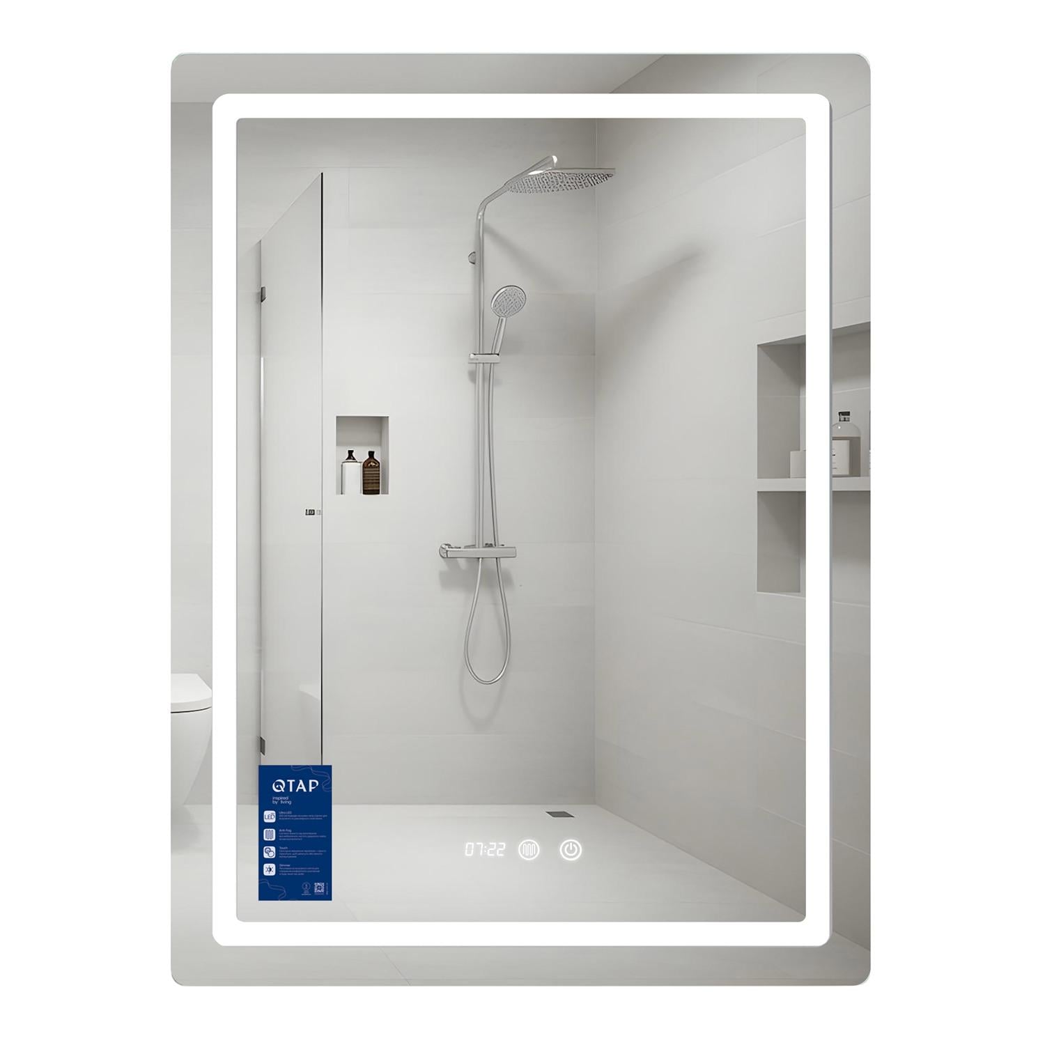 Зеркало для ванной комнаты Qtap Mideya 600x800 прямоугольное с LED-подсветкой и антизапотеванием (QTMID100080049267)