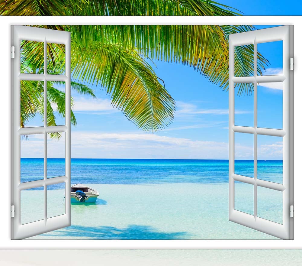 Фотообои WS Wallpaper Окно с видом на пляж 150x100 см (538957684)