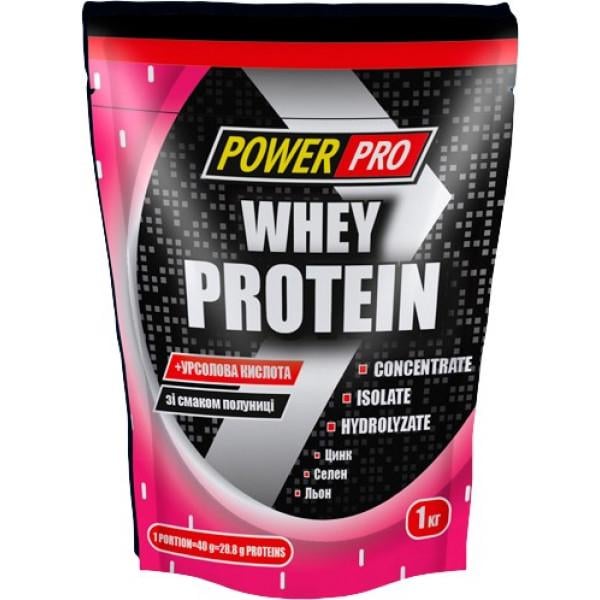 Протеин Power Pro Whey Protein + урсоловая кислота 1 кг Клубника