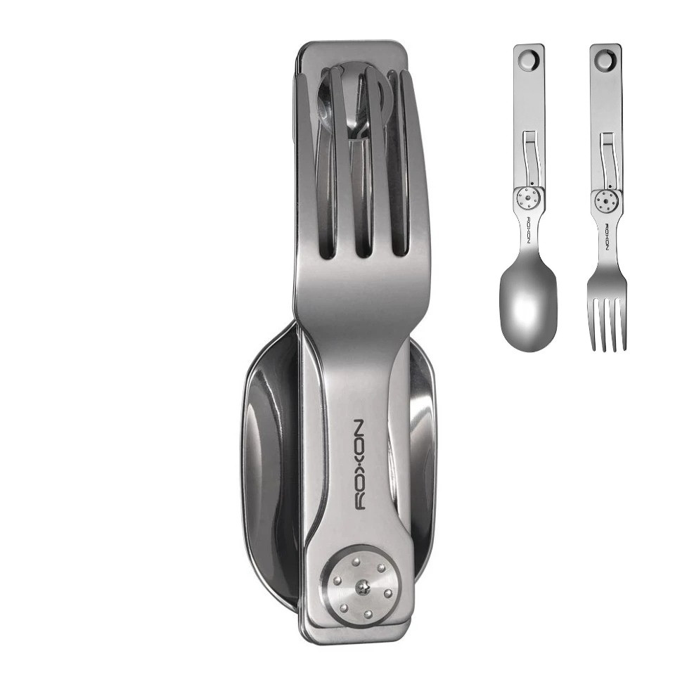 Набір столових приладів Roxon C2 складані ложка і виделка з нержавіючої сталі 2в1 (001046) - фото 2 Набір столових приладів Roxon C2 складані ложка і виделка з нержавіючої сталі 2в1 (001046) - фото 2