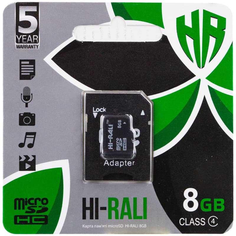 Карта памяти Hi-Rali microSDHC Card Class 4+SD Adapter 8 GB Черный (00000066440_1) - фото 1