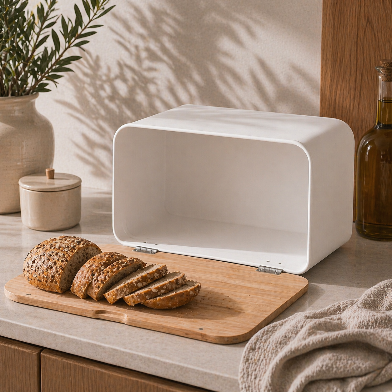 Хлебница Maestro MR-1770-WHITE металлическая с деревянной крышкой-доской 35x21x21 см Белый (34175321)