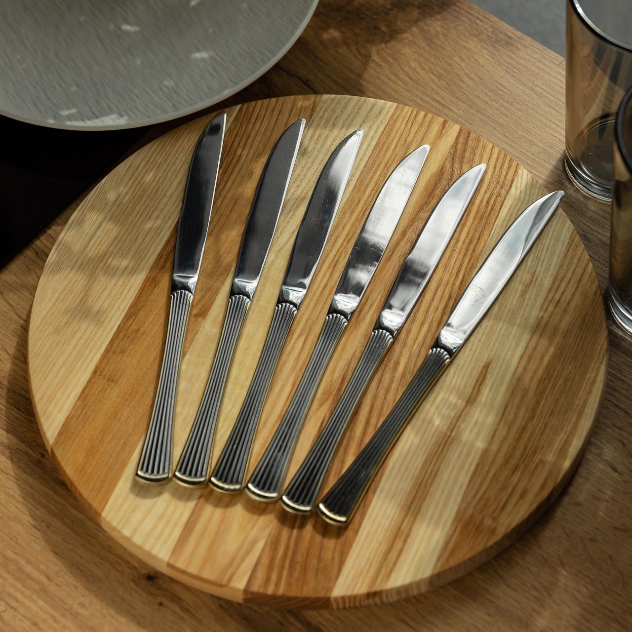 Набор столовых ножей 6 шт. 22.5 см Серебро с золотым обрамлением (HP-20-30)