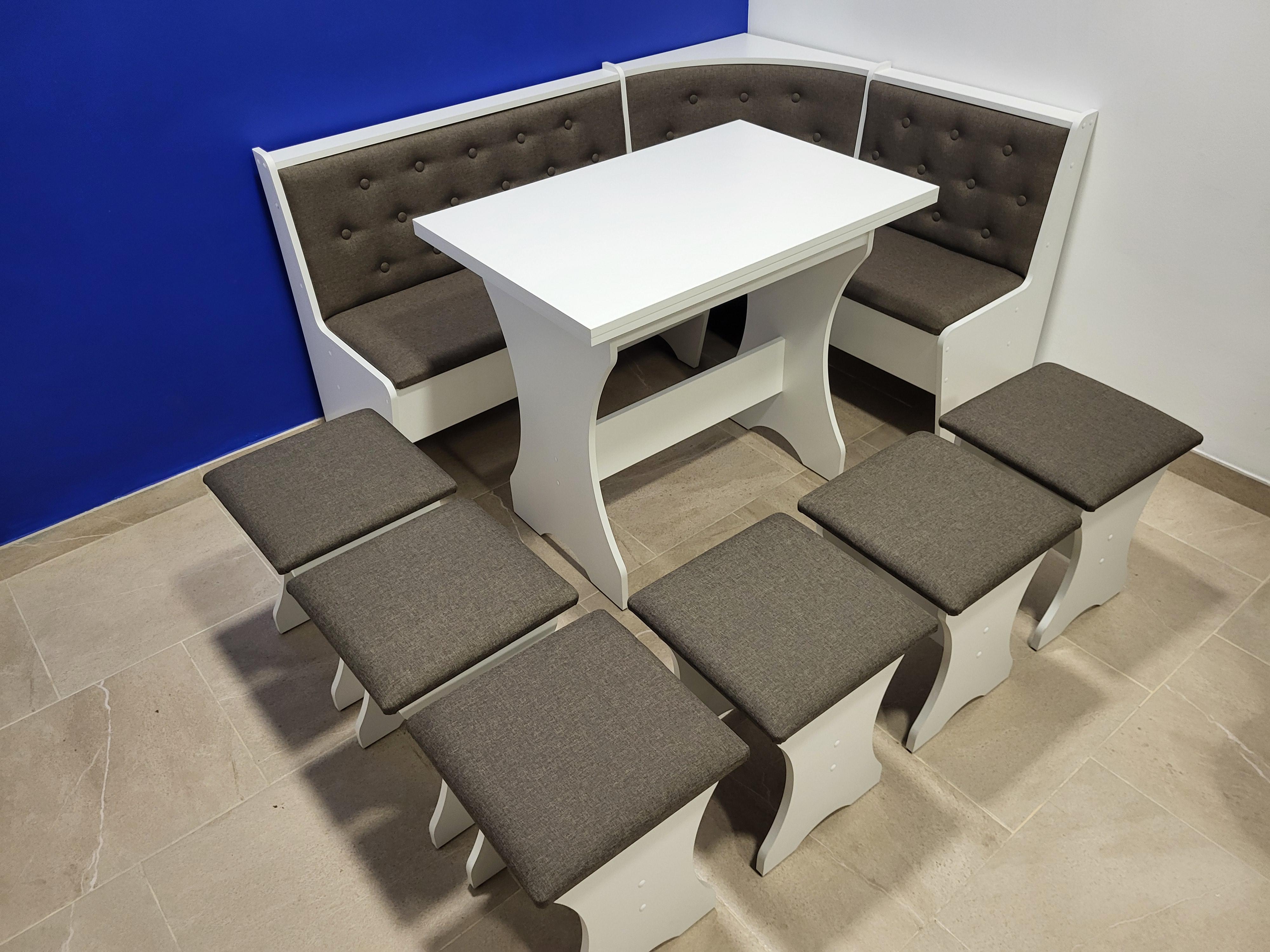 Кухонный уголок со столом и 6 табуретами Семейный 113,5х153,5 см Белый/Дорандо (KS6T-B-D)