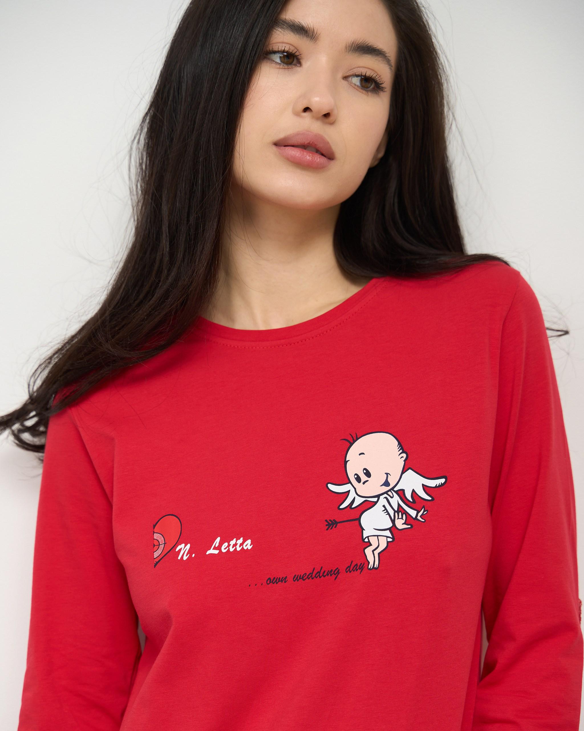 Пижама женская с брюками Family look Купидончик L Красный (96702) - фото 2 Пижама женская с брюками Family look Купидончик L Красный (96702) - фото 2